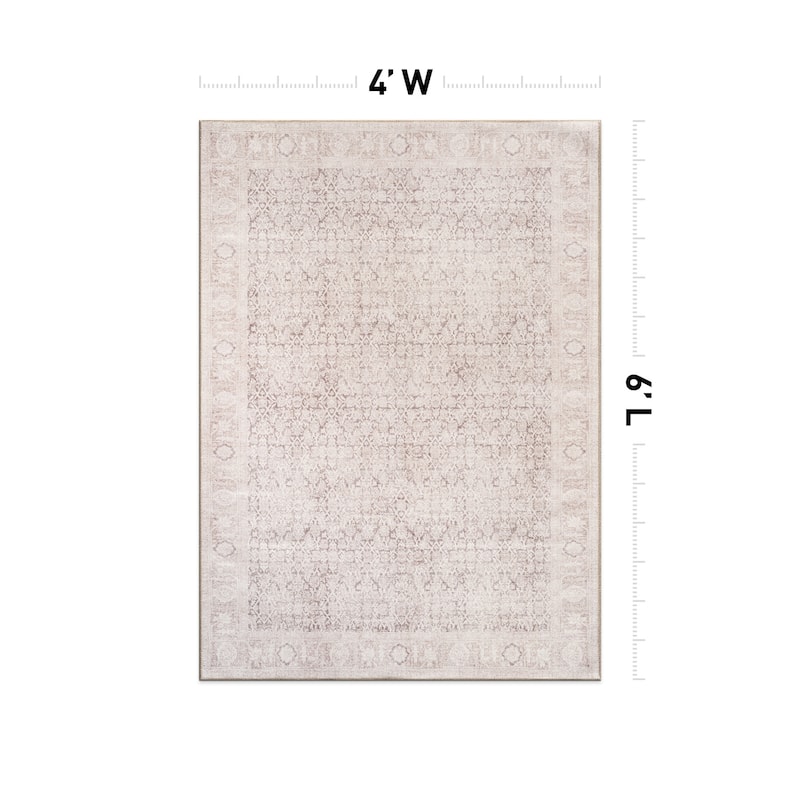 Beige Vintage Washable Rug - Low Pile, Subtle Pattern for Neutral Spaces