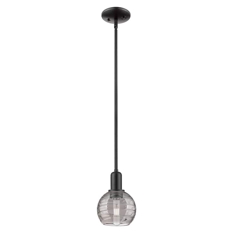 Innovations Lighting Downtown Urban - Athens Deco Swirl - 1 Light 6" Stem Hung Mini Pendant - Light Smoke Deco Swirl Shade/Matte Black