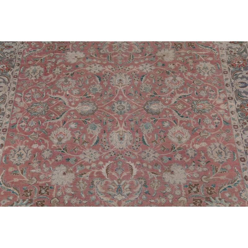 Distressed Tabriz Persian Vintage Rug Handmade Wool Carpet - 9'7"x 10'8"