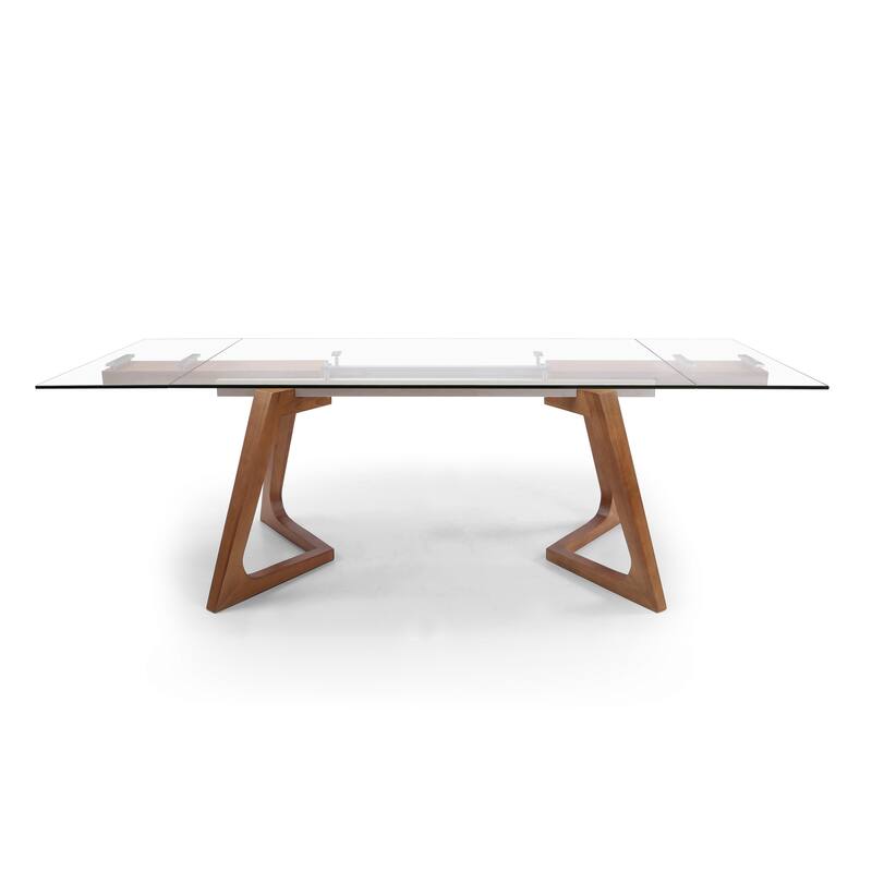 Davee Furniture transparent Glass Top with Wood Leg Extendable Dining Table - 63/94.5*35.43*29.53 inches