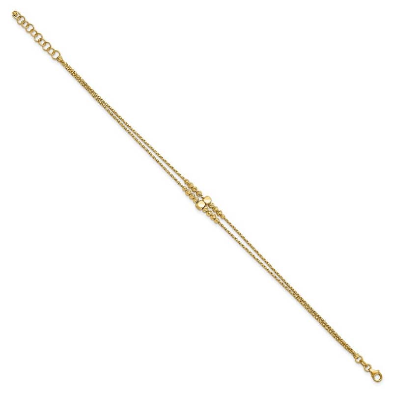 Curata 14k Gold Polished Sparkle Cut Beaded 2 strand With 1inch Ext Bracelet 7 Inch