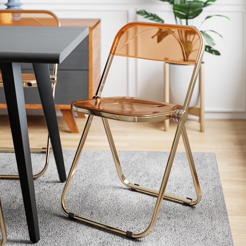 Lawrence Modern Foldable Transparent Acrylic Folding Dining Chair with Accent Gold Chrome Frame for Home Living and Dining Room