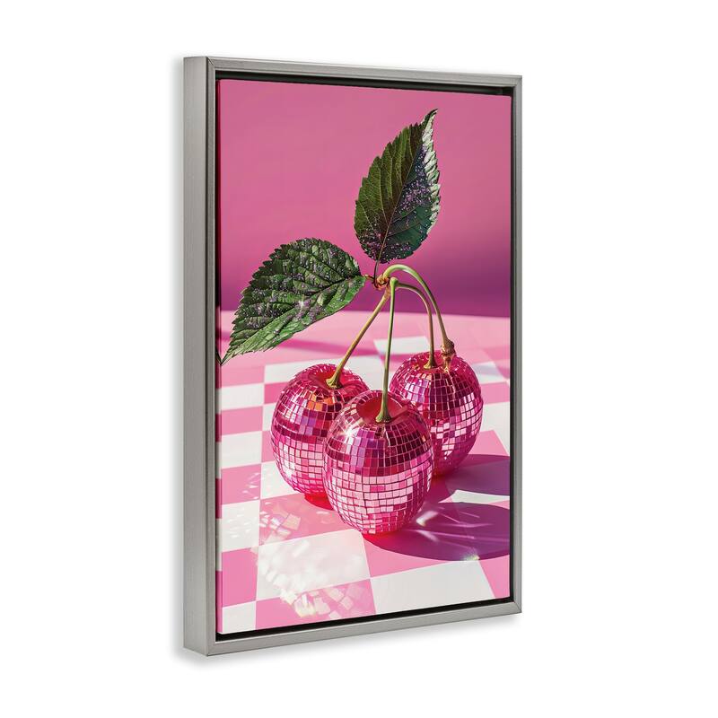Stupell Disco Cherries on Checkered Framed Floater Canvas Wall Art Design By LSR Design Studio