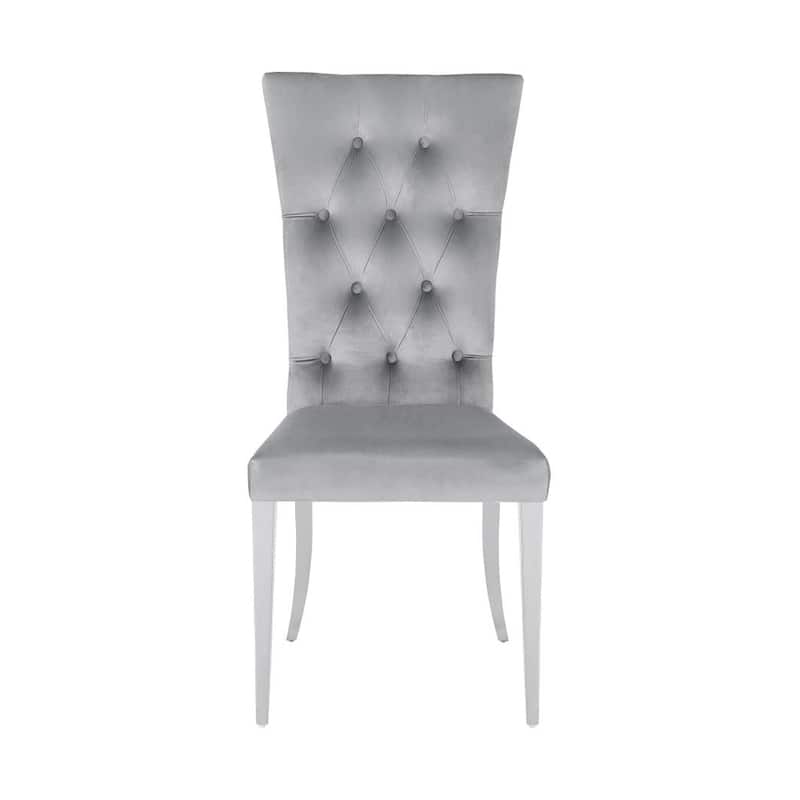 Set of 2 Velvet Upholstered Side Chairs, Grey and Chrome