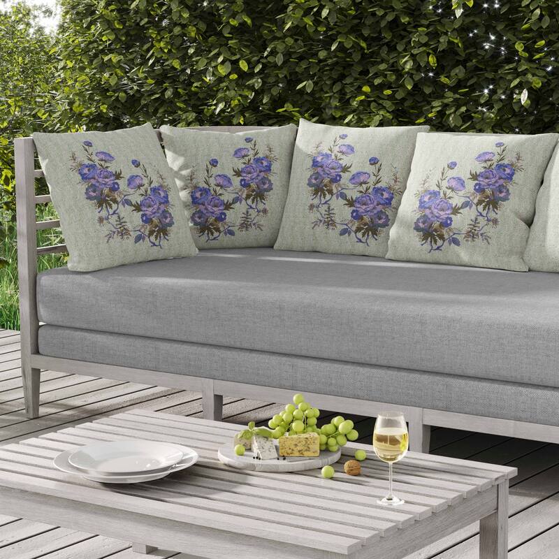 Rosemary Rosebuds Indoor/Outdoor Reversible Throw Pillow Blue and Green