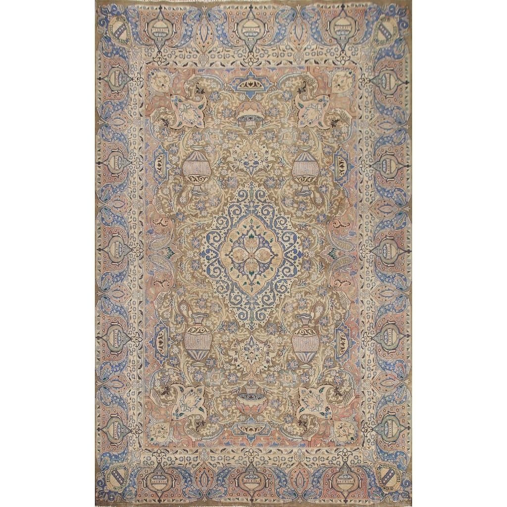 Hand Knotted Oriental 100% Wool Carpet Traditional Floral Green Kashmar Area Rug - 12' 7'' X 9' 6''