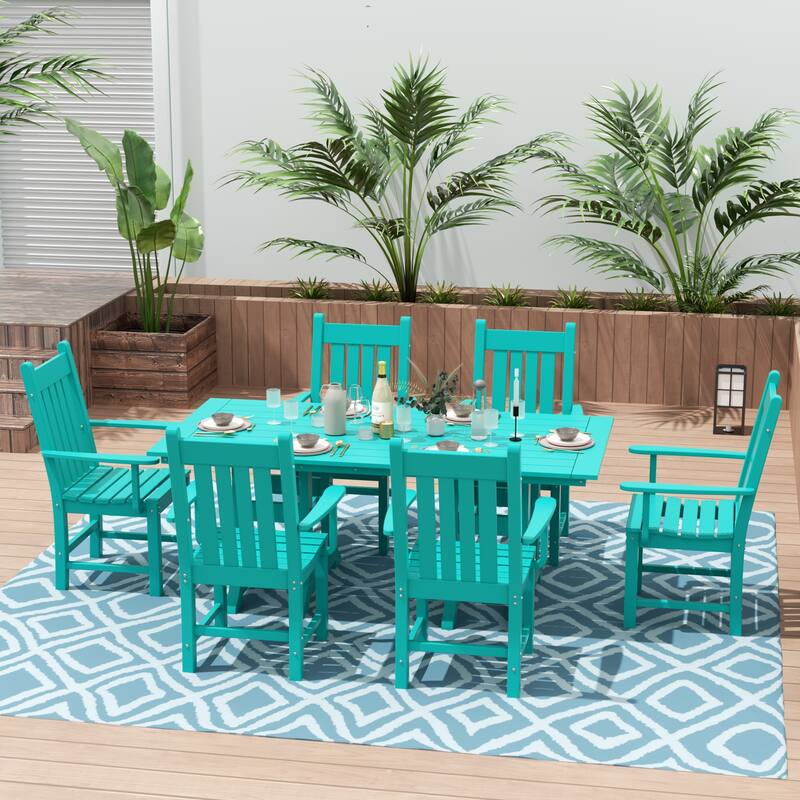 Laguna Hdpe All Weather Outdoor Patio Dining Set with Rectangle Table, Arm Chairs (7-Piece Set)