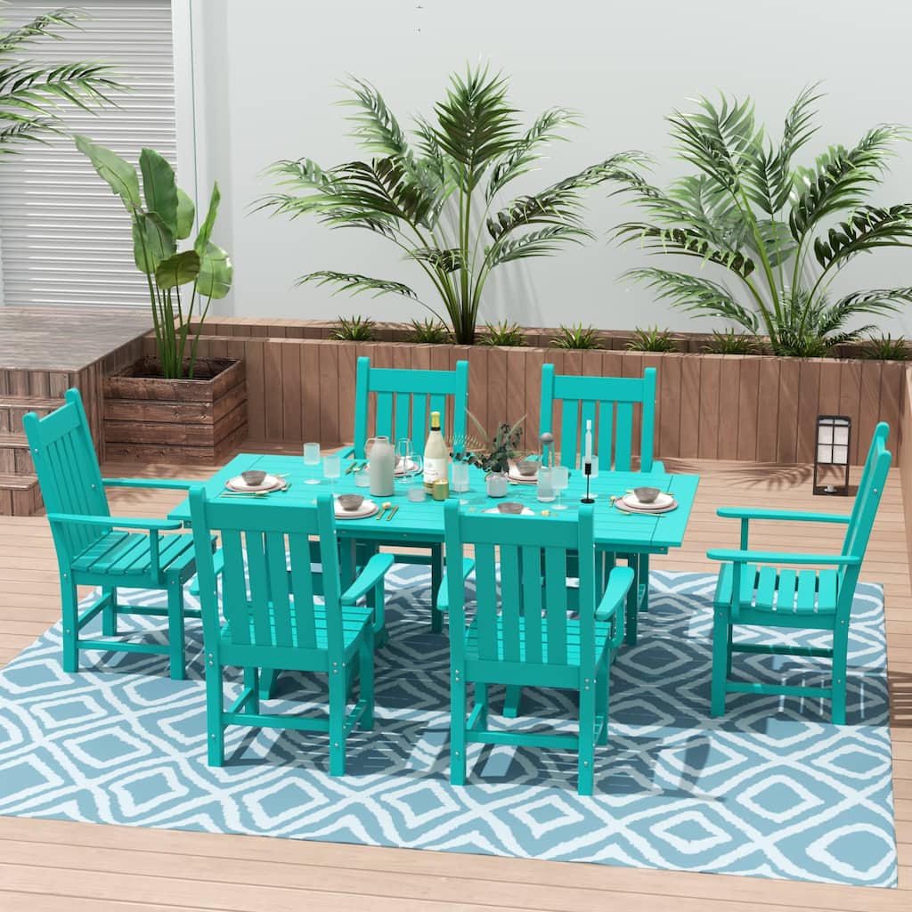 Laguna Hdpe All Weather Outdoor Patio Dining Set with Rectangle Table, Arm Chairs (7-Piece Set)