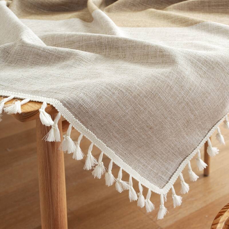 Enova Home Brown High Quality Rectangle Cotton and Linen Tablecloth with Tassels