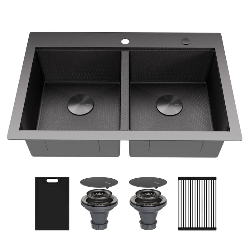 Karran USA HST3322DB Matrix 33" Drop In Double Basin Stainless Steel - Gunmetal Grey