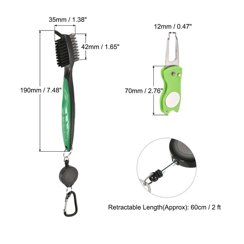 Golf Club Brush Dust Groove Cleaner w Extension Cord Clip Divot Tool