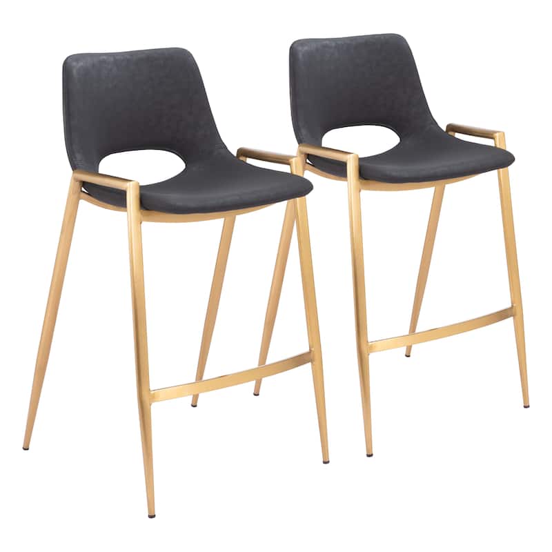 Desi Counter Stool (Set of 2) - 20.3" W x 20.7" D x 35.6" H - Black, Gold