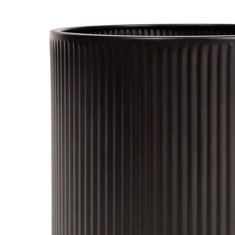 Everett Black Indoor Metal Pot Planter With Loki Black Metal Base Set - 12"H x 9.5"W x 9.5"D