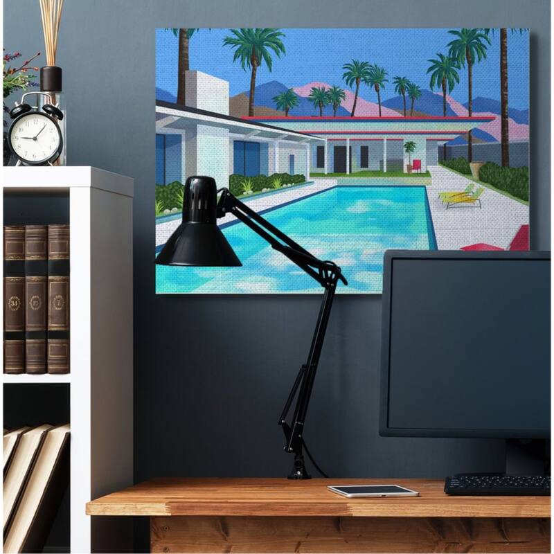 Stupell Modern Architecture House Pool Tropical Palm Trees Canvas Wall Art