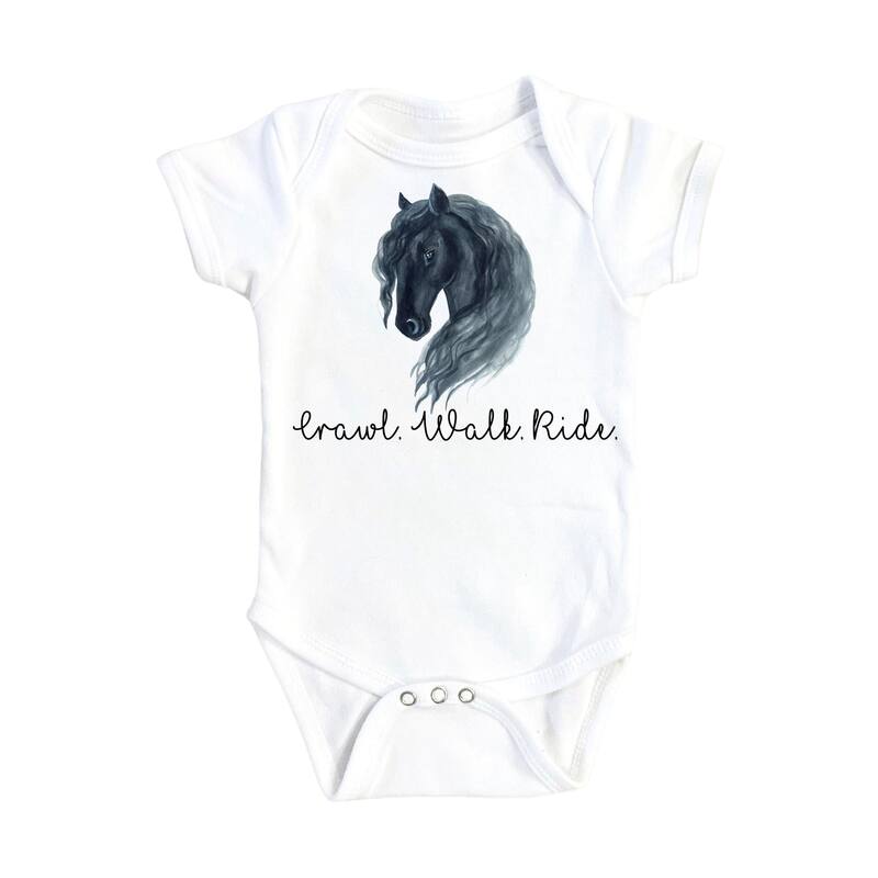 Horse Script Crawl - Baby Boy Girl Clothes Infant Bodysuit Funny Cute Newborn - Natural - Newborn