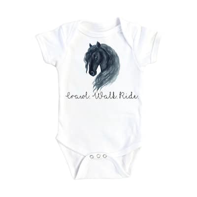 Horse Script Crawl - Baby Boy Girl Clothes Infant Bodysuit Funny Cute Newborn