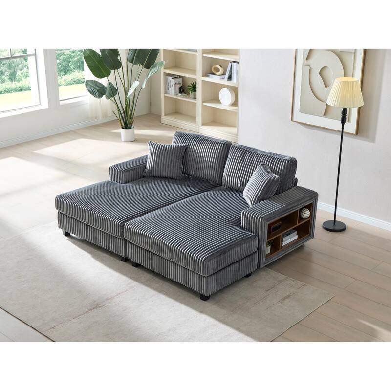 79.5" Corduroy Sectional Sofa Sleeper Sofa, Convertible Double Chaise Lounges Couch