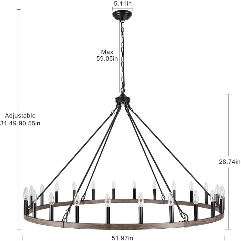 24-Light 51.97-inch Dimmable Round Wagon Wheel Chandelier for Dining Room