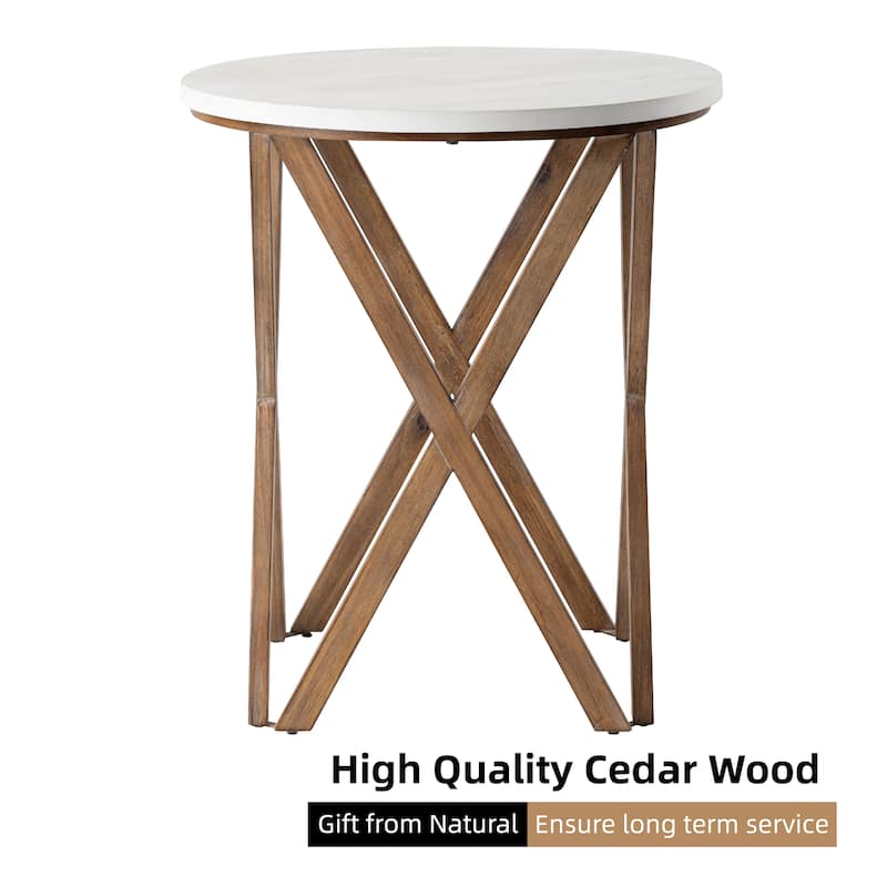 COZAYH Pedestal Farmhouse End Table Set of 2, Distressed White Top with