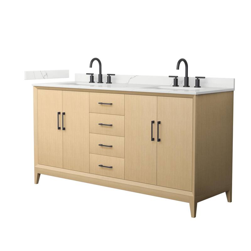 Wyndham Collection WCH7575-66D-QTZ-US3MXX Janna 66" Free Standing - White Oak / Giotto Quartz Top / Matte Black