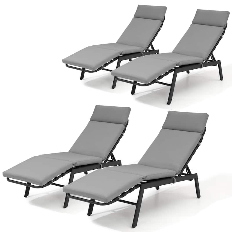 Patio Chaise Lounge Chair Adjustable Outdoor Recliners with Cushion - Dark Grey - 4PC