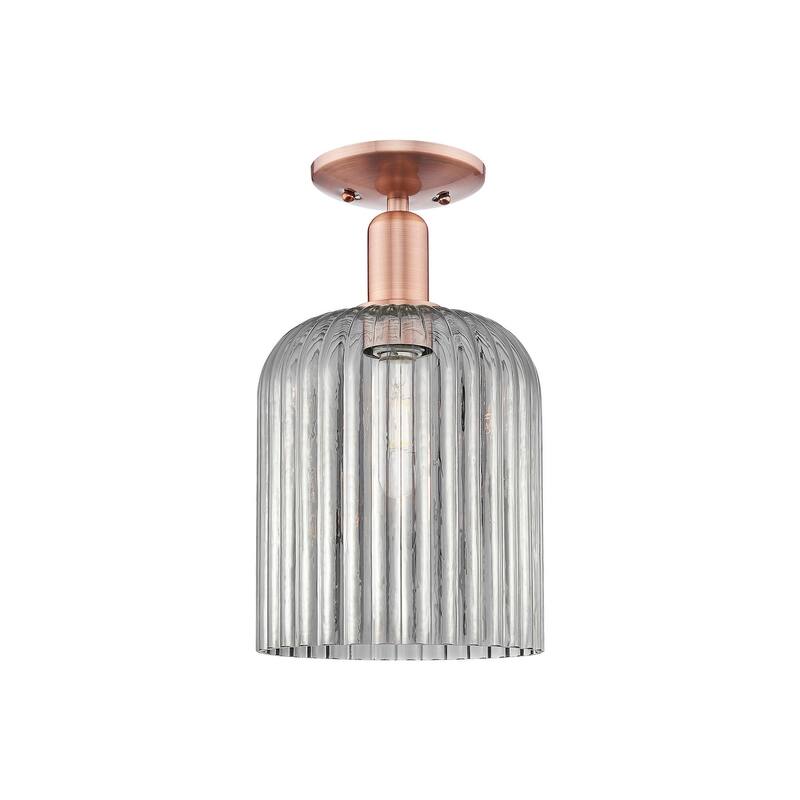 Innovations Lighting 716-1C-14-8 Bridal Veil Semi-Flush Bridal Veil 8" - Antique Copper / Light Smoke