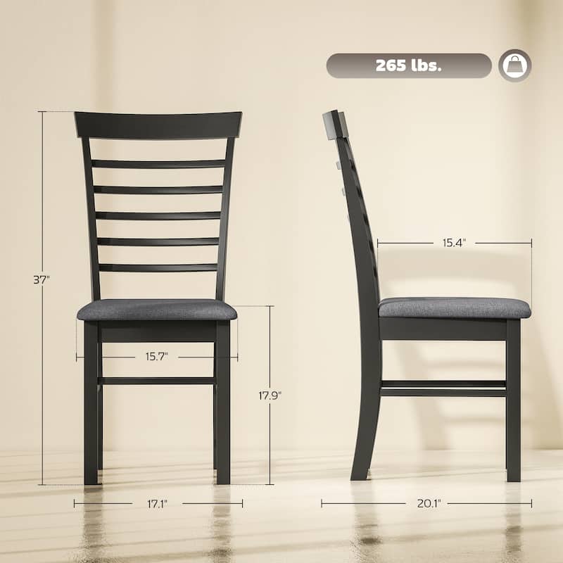 Set of 2 Armless Dining Chairs with Linen-Feel Fabric Seat and Rubber Wood Legs for Kitchen Use - 17.1" W x 20.1" D x 37" H