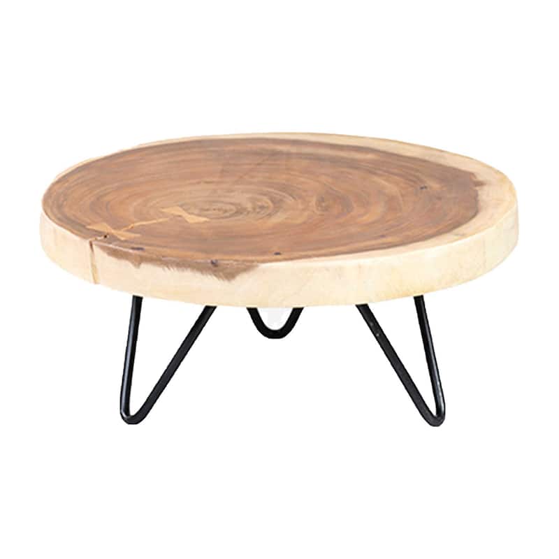 Natural Solid Wood And Black Metal Cake Plate Riser by East at Main - Small
