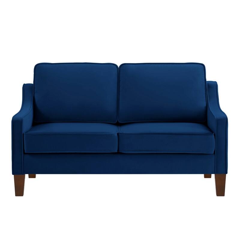 Modern Velvet Upholstered Loveseat Sofa with Scooped Armrest/Wood Legs