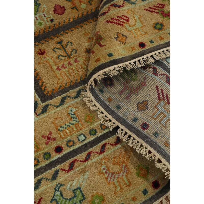Hand-knotted Traditional Wool Brown Geometric Oriental Area Rug - 9' 9'' X 7' 10''