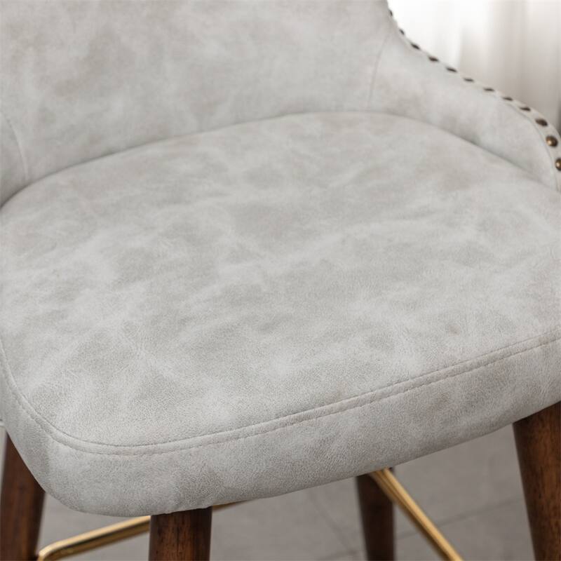 Modern Faux Leather Tufted Nailhead Trim Barstool Set of 2