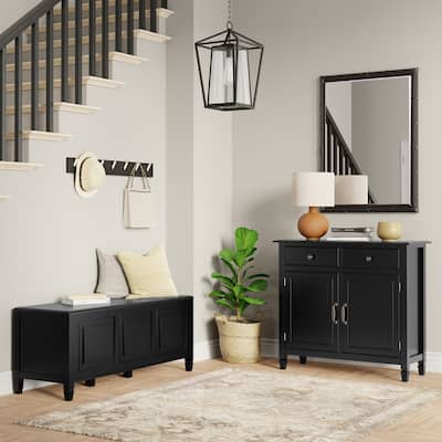 WYNDENHALL Hampshire Solid Wood 51 inch Wide Storage Bench Trunk and 40 inch Wide Storage Cabinet in Black