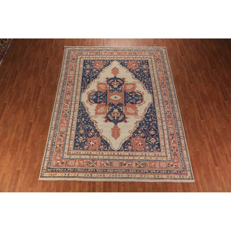 Heriz Serapi Oriental Rug Vegetable Dye Hand-Knotted Wool Carpet - 8'10"x 11'9"