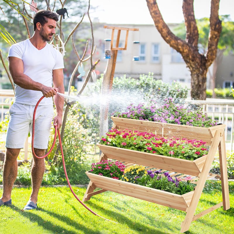Gymax 3-tier Raised Garden Bed w/2 Side Hooks Storage Shelf Garden