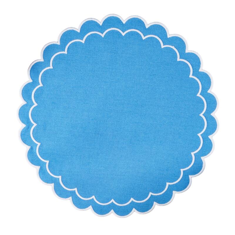 Scalloped Cotton Placemats (Set of 4) - Layered Wavy Edge Round Table Placemats for Dining, Entertaining & Everyday Table, 15"