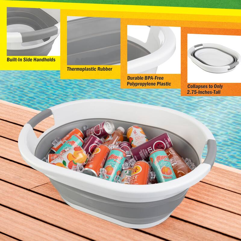 Collapsible Laundry Basket - 10.3-Gallon Portable Sink - Multipurpose Plastic Bin - Camping Essentials by Wakeman Outdoors