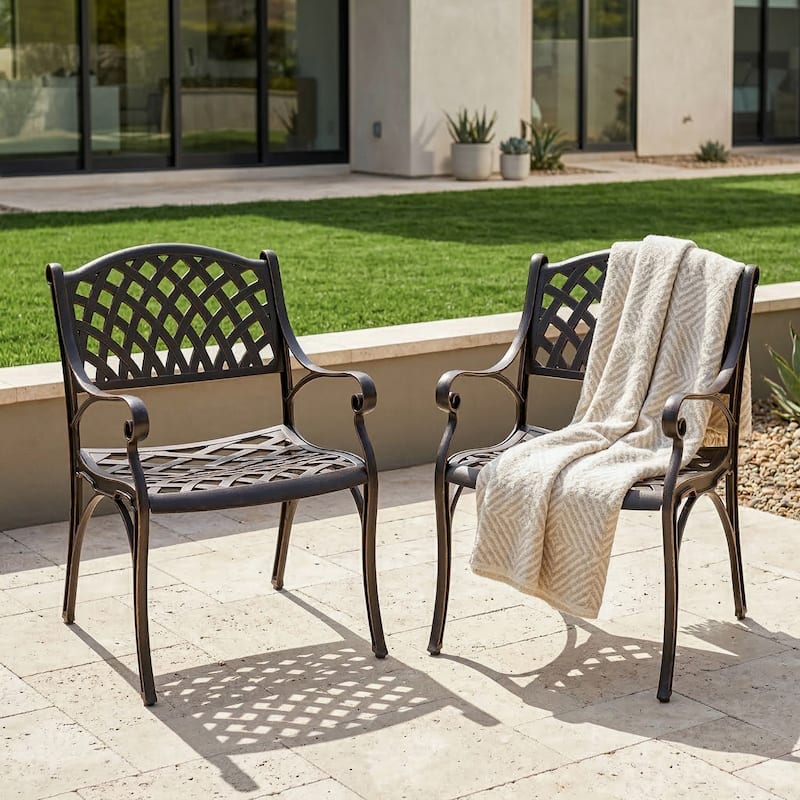 Outdoor 2-Piece Patio Cast Aluminum Dining Chairs with Armrests