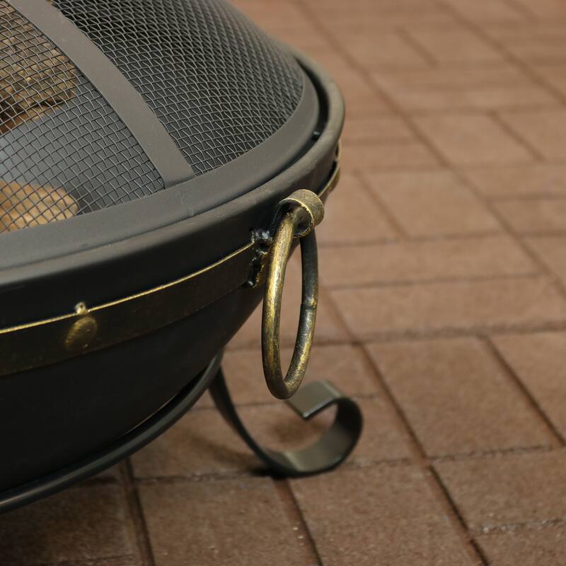 Sunnydaze Victorian Steel Fire Bowl with Handles and Spark Screen