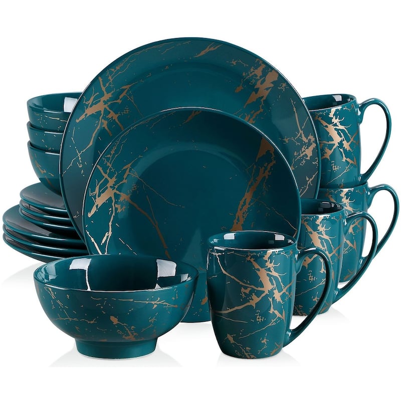 LOVECASA 16-Piece Porcelain Color Glaze with Gold Dinnerware Set