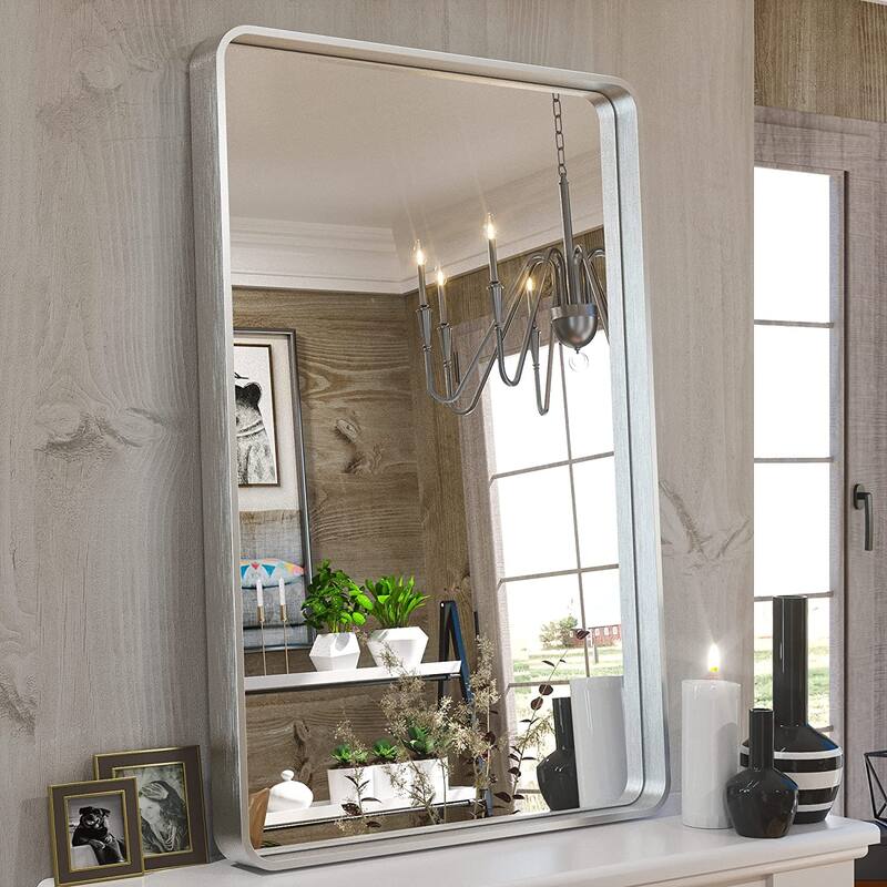 TETOTE Modern Metal Frame Wall Mounted Bathroom Vanity Mirror - 24x36 - Silver