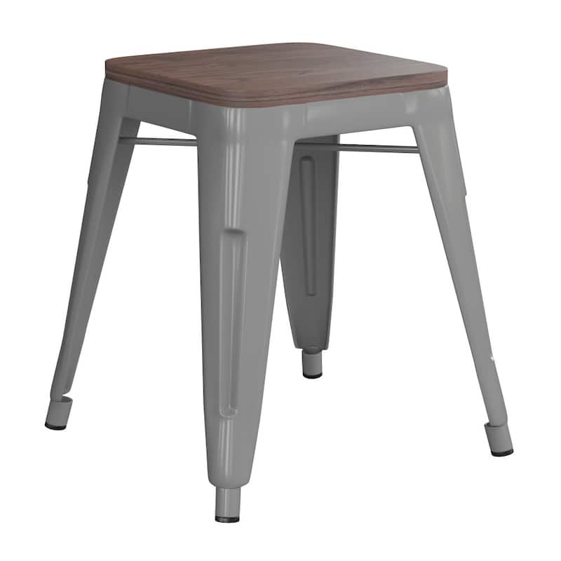 Set of 4 18" Table Height Indoor Stackable Metal Stool with Wood Seat