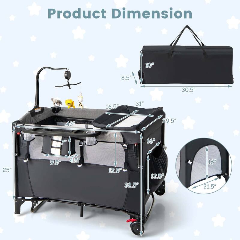 Honeyjoy 5-in-1 Baby Crib with Adjustable Height Soft Mattress - See Details