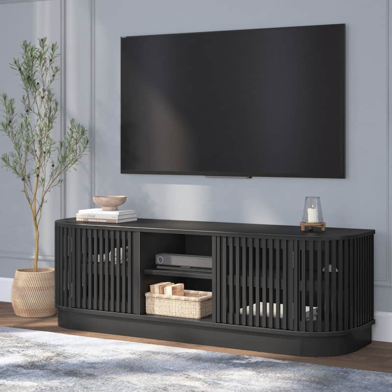 Plank and Beam Contour Curved Mid-Century Modern Sideboard/TV Stand - Black