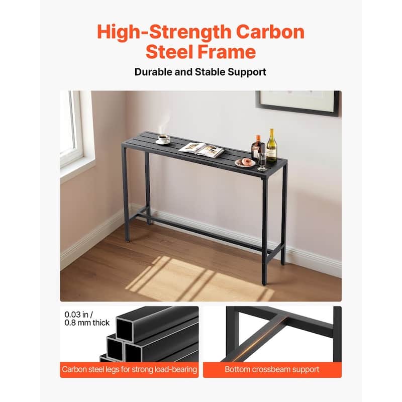 55 x 15 in Rectangular Outdoor Bar Table with Steel Frame and Waterproof Galvanized Tabletop for Patio - 55”L x 15”W x 39”H