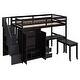 preview thumbnail 24 of 110, Twin/Full Size Loft Bed with Storage Staircase, Wardrobe and Desk, Solid Wood Loft Bedframe with 2 Storage Drawers and Shelves