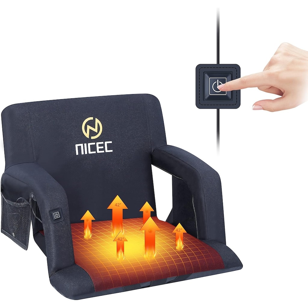 Heated Stadium Seats, Floor Chair, Bleacher Chairs, 5 Reclining Positions Waterproof Cushion