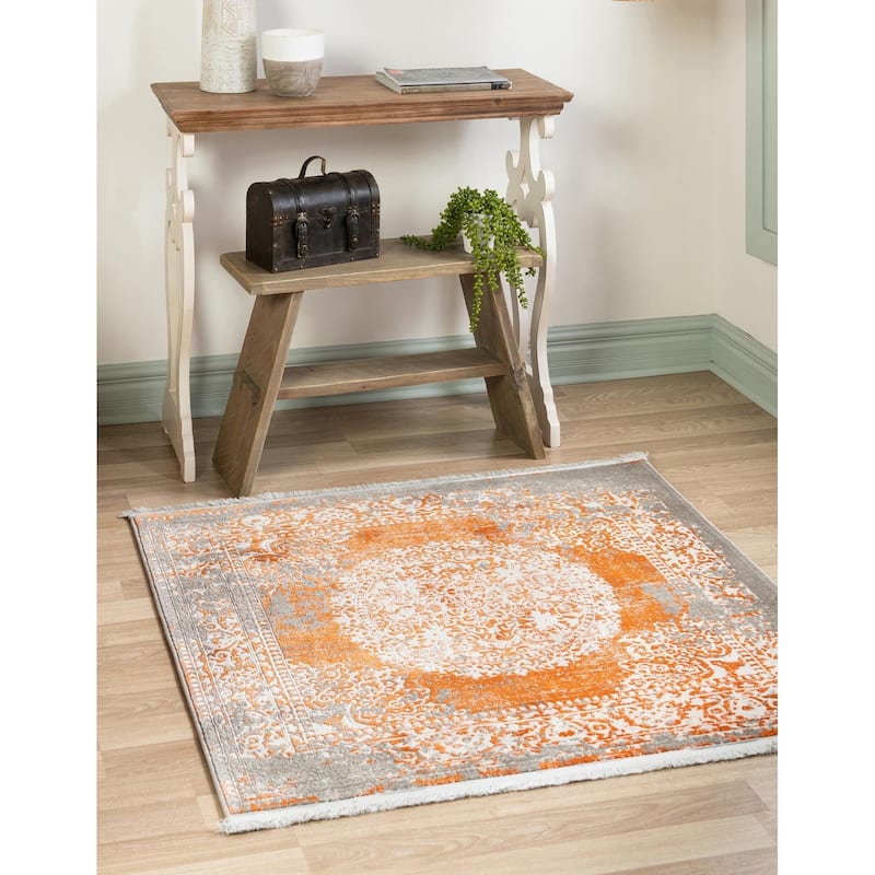 Contemporary Franbu Collection Area Rug - Terracotta - 4' Square