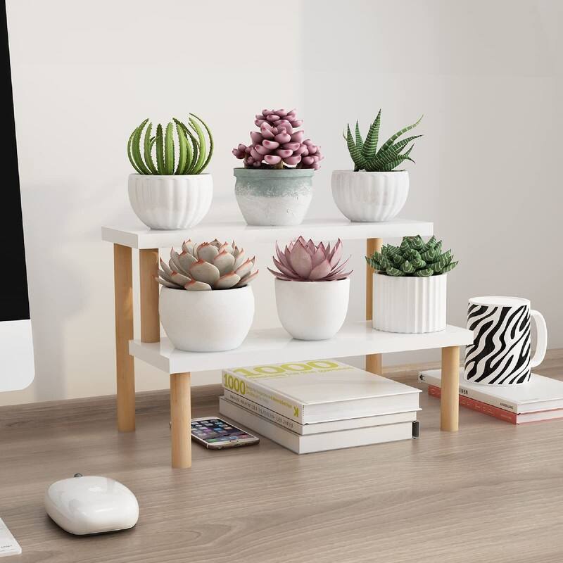Small Plant Stand Indoor Ladder Shelf Desk - Natural
