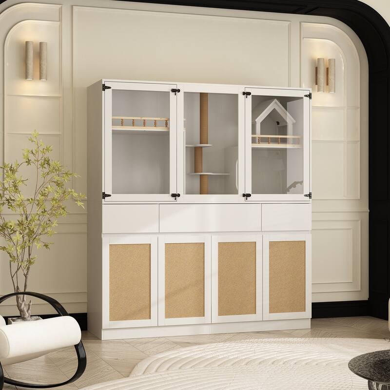 63" Modern Pet Display Hutch with Storage Shelves for Home Organization