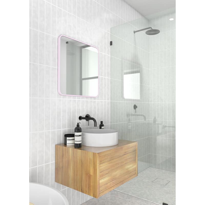 Glass Warehouse 22 in. H x 22 in. W Radius Corner Stainless Steel Framed Mirror